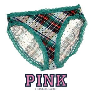 Victoria's Secret PINK Plaid Panties with Teal Lace - P200 M Underwear